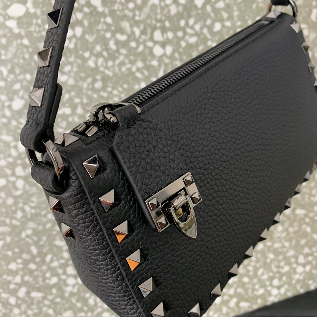 Valentino Garavani Rockstud Small Crossbody Bag in Black Grainy Calfskin